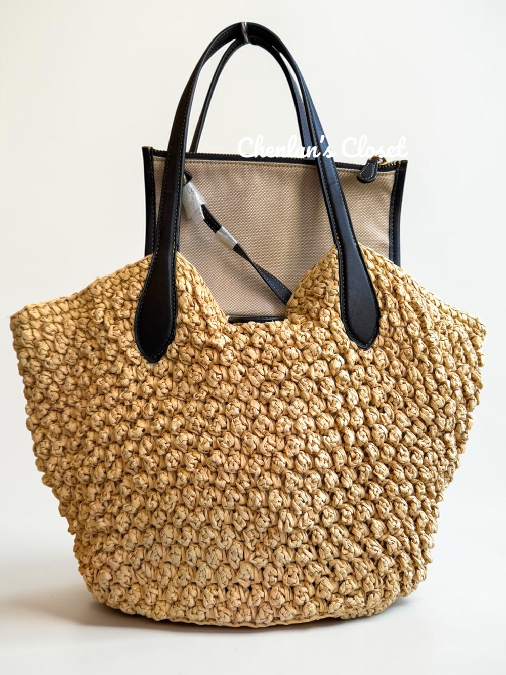 Coach Small Straw Tote With Wristlet - Picture 8 of 16